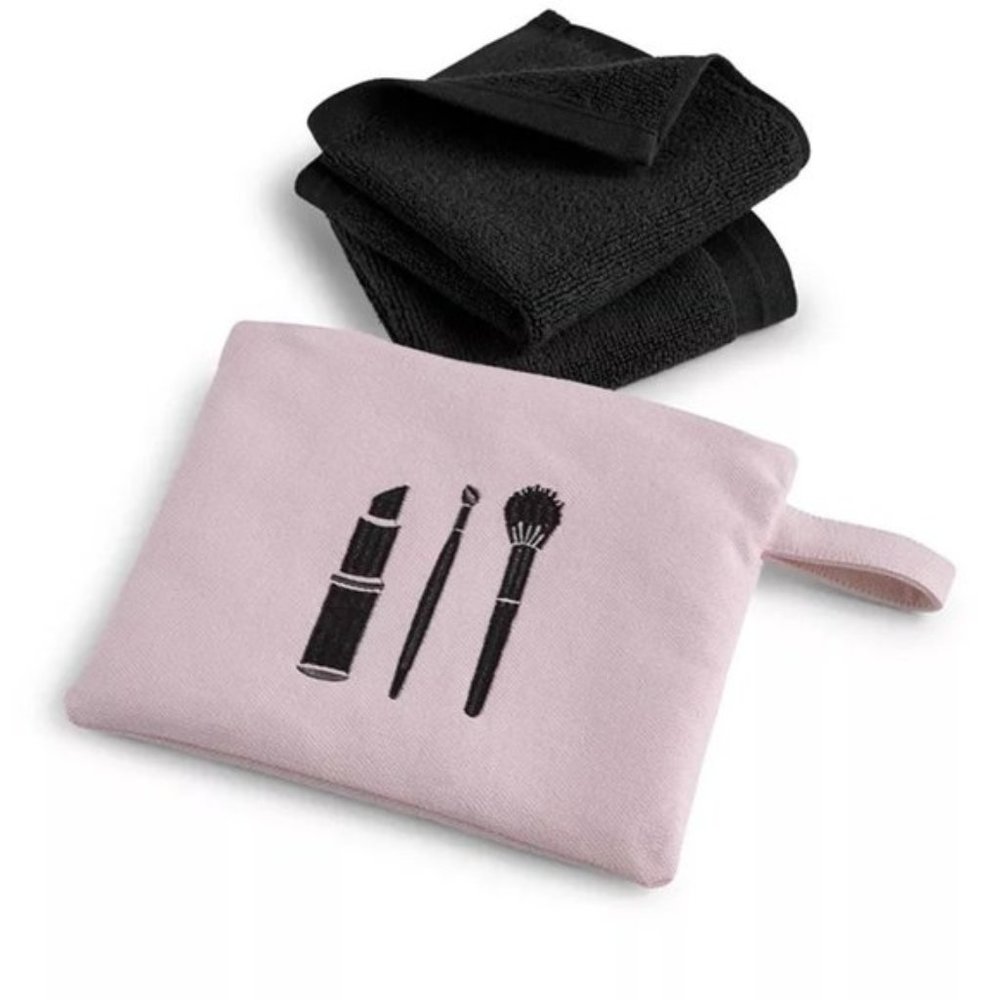 NIB Pink Make Up Brush Towel Gift Set